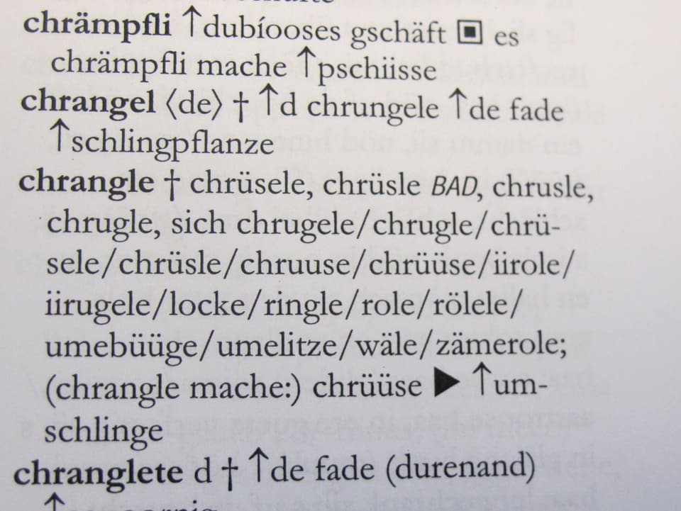 Ein Ausschnitt aus dem Wörterbuch mit dem Wort "chrangle"
