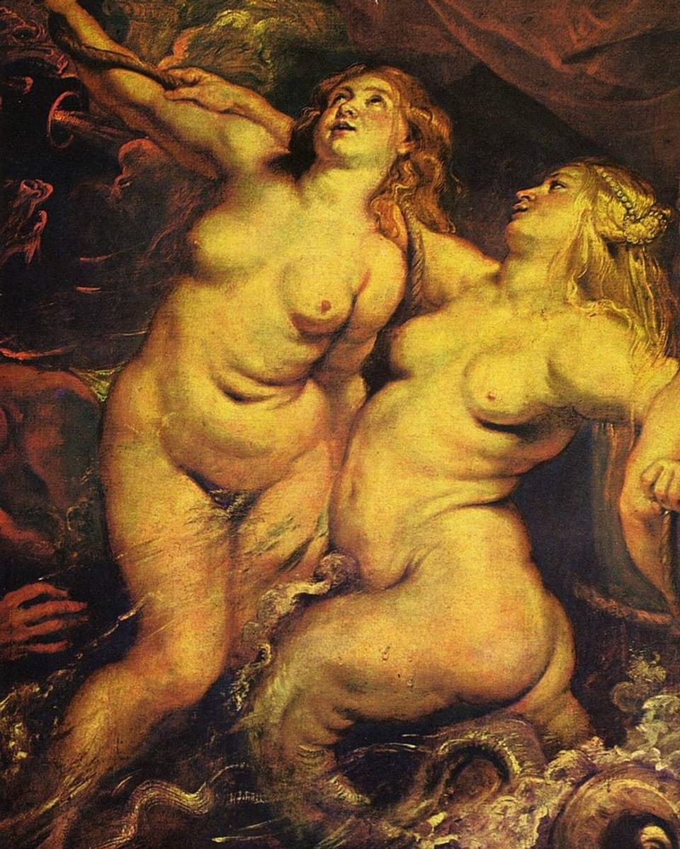 Gemälde mit zwei Rubensfiguren.