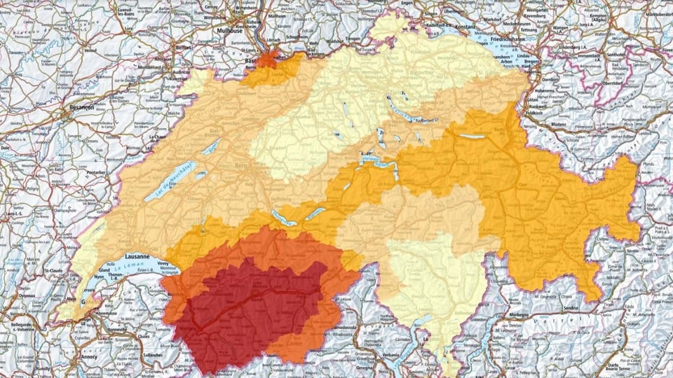Karte mit Schweizer Erdbebengebieten.
