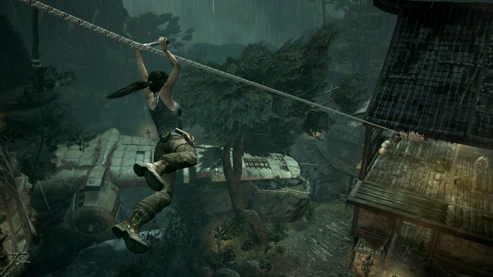 Ein Screenshot des Games «Tomb Raider» zeigt die Hauptfigur Lara Croft beim Abseilen.