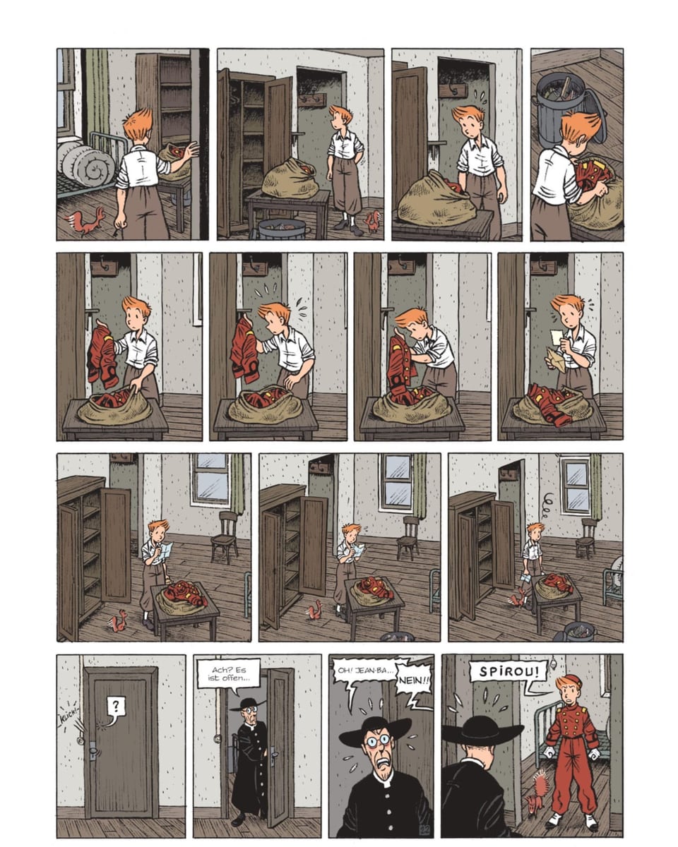 Comicseite, Rothaariger in brauner Uniform stösst zu Gruppe, die mit Waffen ein Loch in den Zaun feuern.