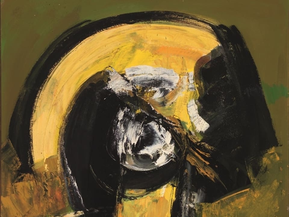 Komposition Gelb | Schwarz | Oliv, 1971, Öl auf Leinwand