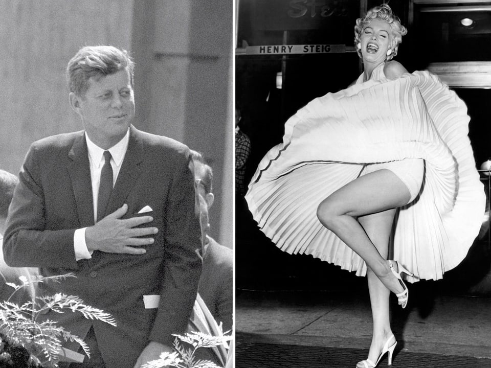 Schwarzweiss-Aufnahmen von Kennedy und Monroe.