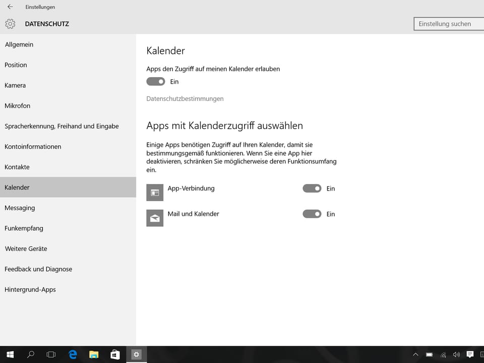 Screenshot der Sicherheitseinstellungen für Windows 10