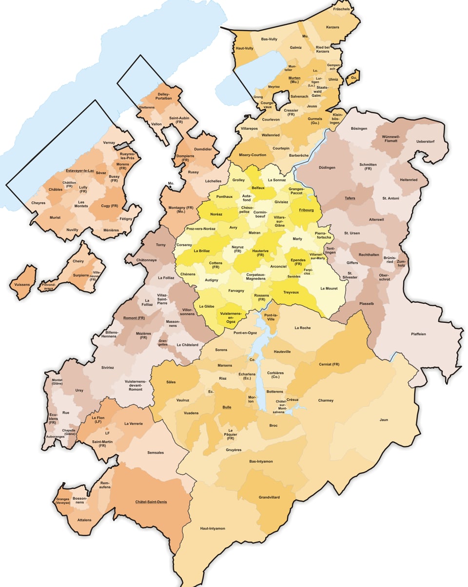 Karte von Freiburger Gemeinden.