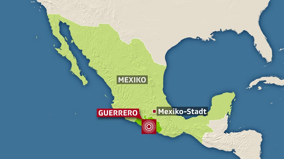 Grafik von Mexiko und dem Zentrum des Bebens.