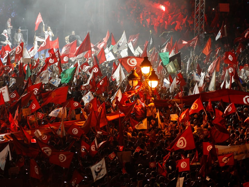 Anhänger der Regierungspartei Ennahda protestieren in Tunis