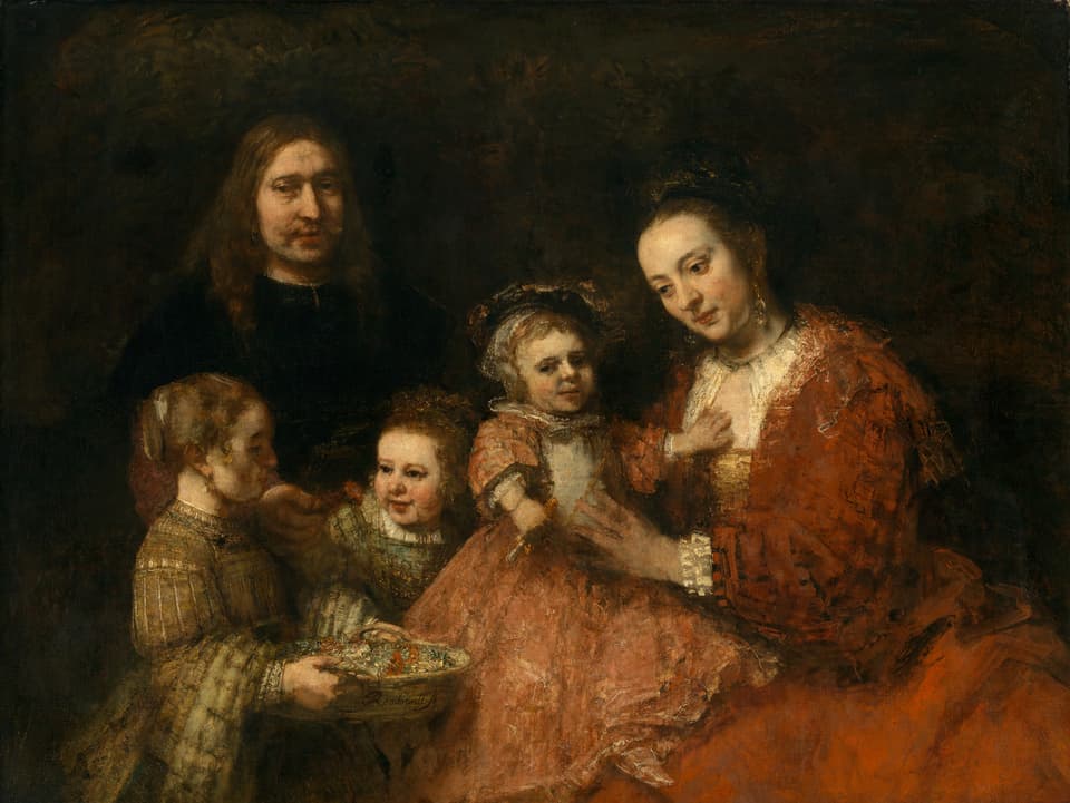 Gemälde: Eltern mit drei Mädchen.