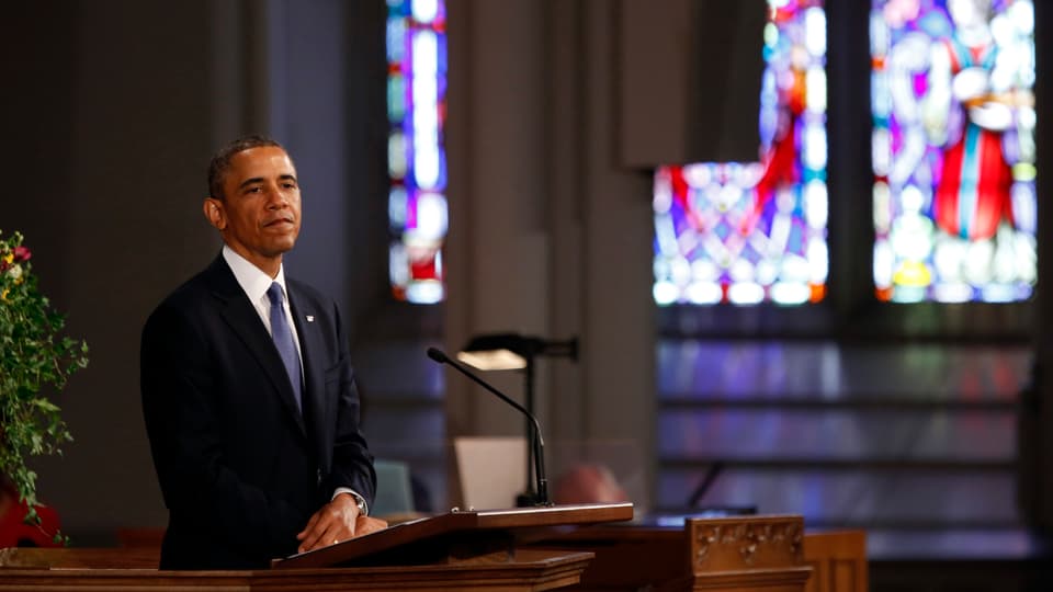 US-Präsident Obama bei der Trauerfeier in Boston. 