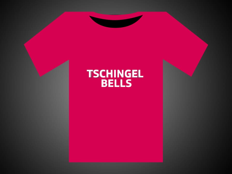 Weisse Schrift auf einem roten T-Shirt: Tschingel Bells.