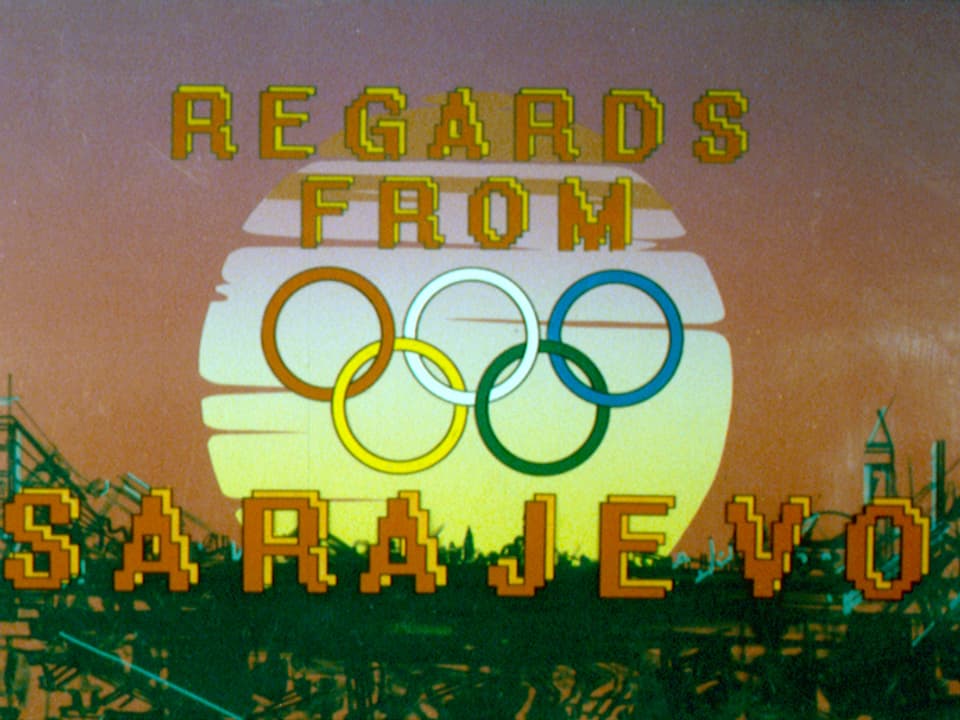 Olympische Ringe, Sonnenuntergang, Titel: Regards from Sarajevo.