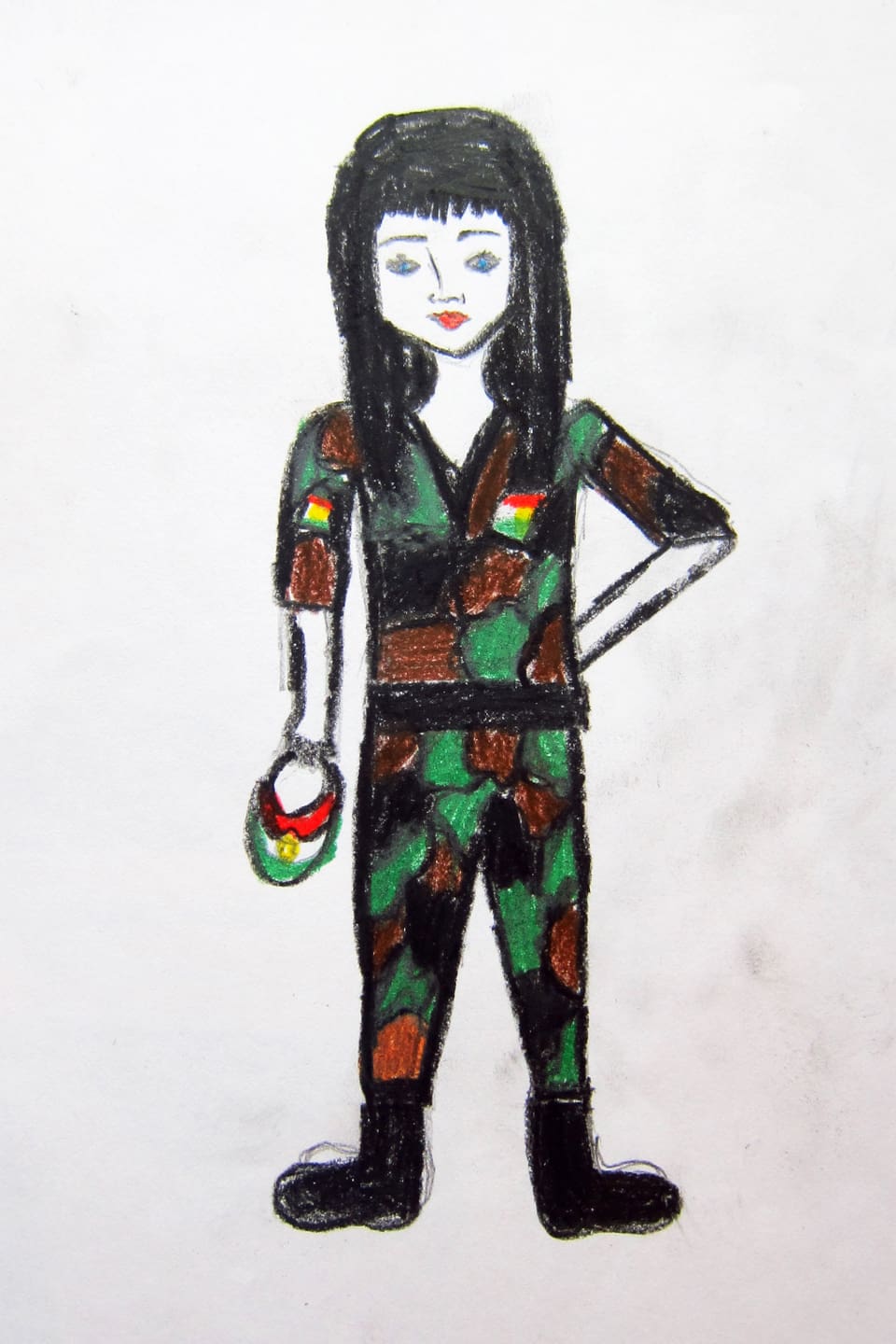 Zeichnung einer jungen Frau im Kampfanzug