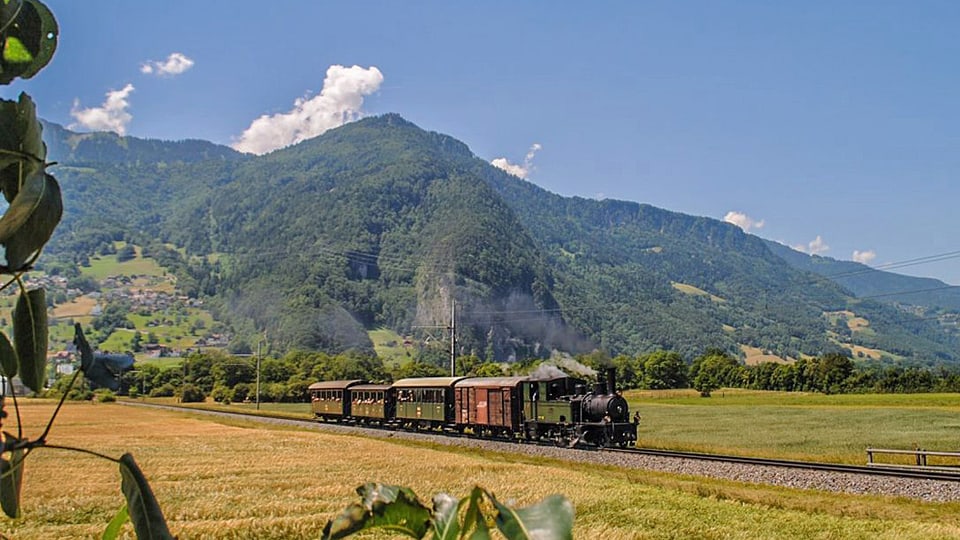 Zug fährt übers Land