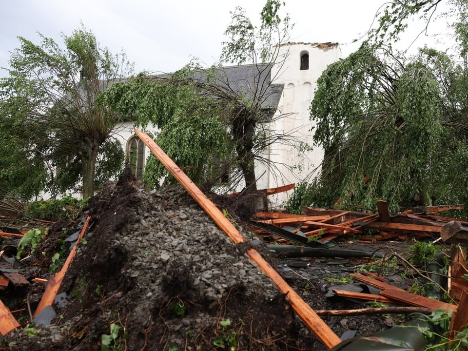 The trees fell and the church tower was damaged