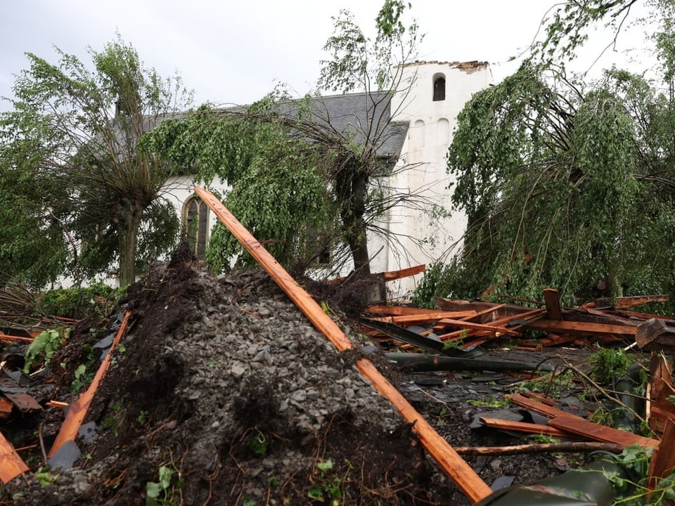 The trees fell and the church tower was damaged