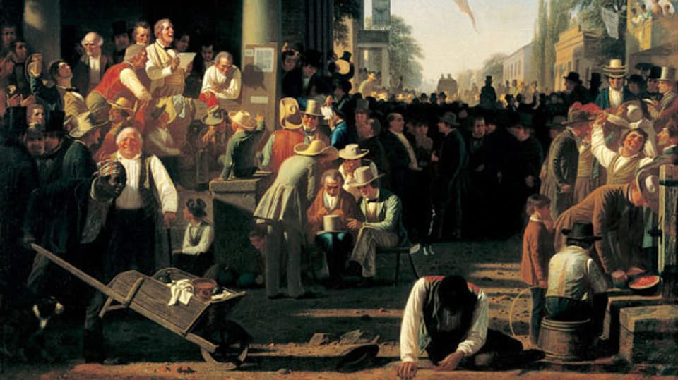 Das Gemälde von Bingham. Es zeigt eine Szene nach der Wahl.