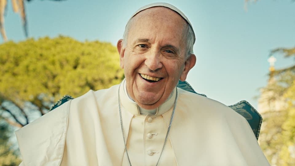 Papst-Porträt in grellen Farben.
