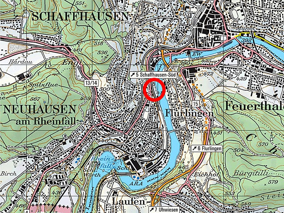 Karte von Schaffhausen und Umgebung.