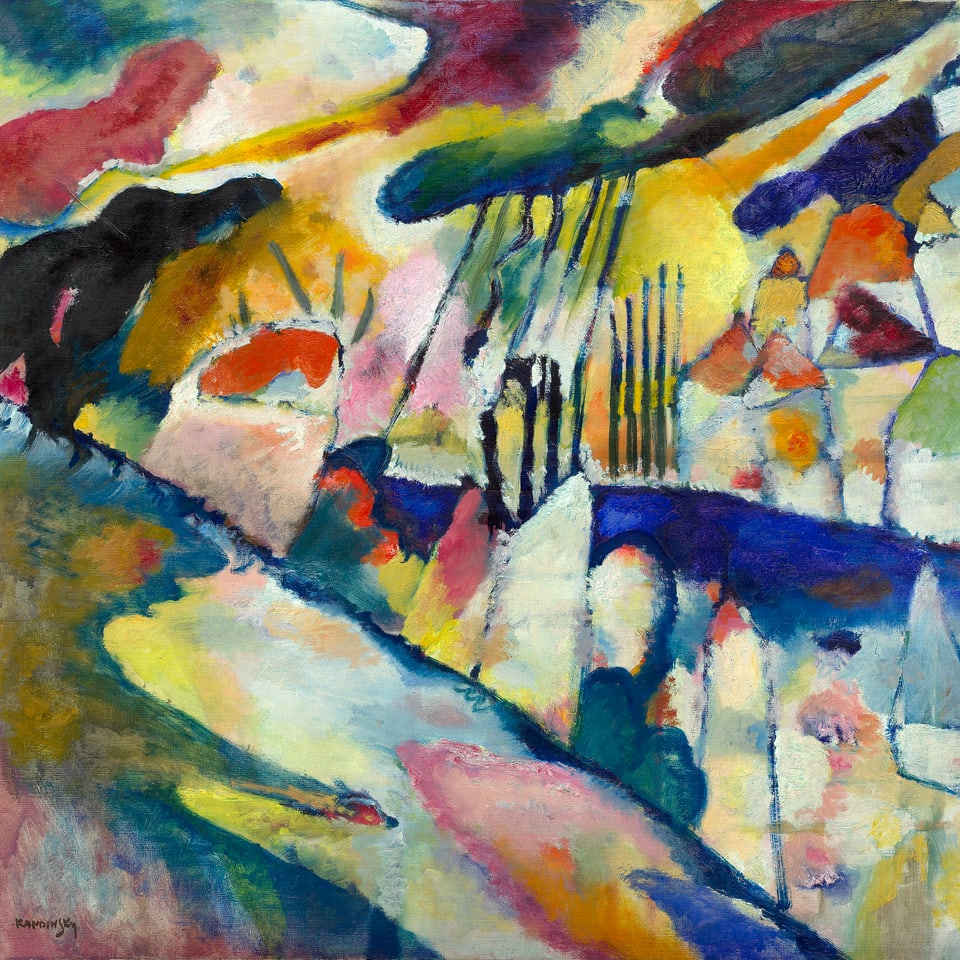 Wassily Kandinsky: Landschaft mit Regen, 1913, Öl auf Leinwand, 70,2 x 78,1 cm Solomon R. Guggenheim Museum, New York.