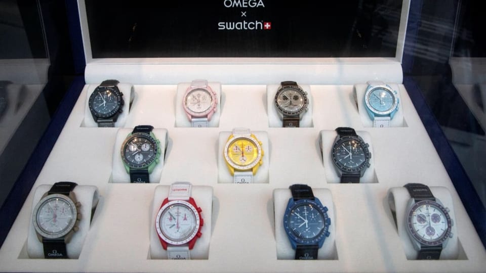 Moonswatches on display