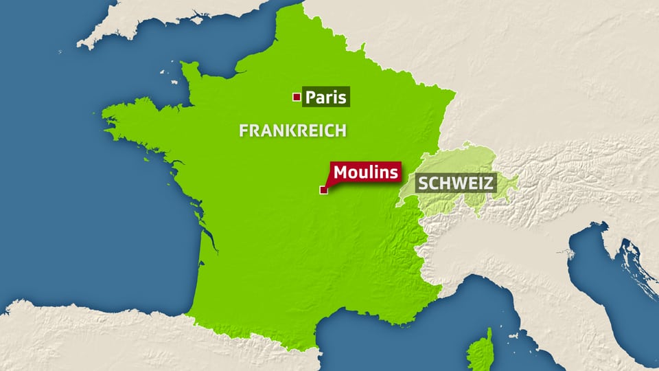 Karte Frankreichs mit der Unfallstelle