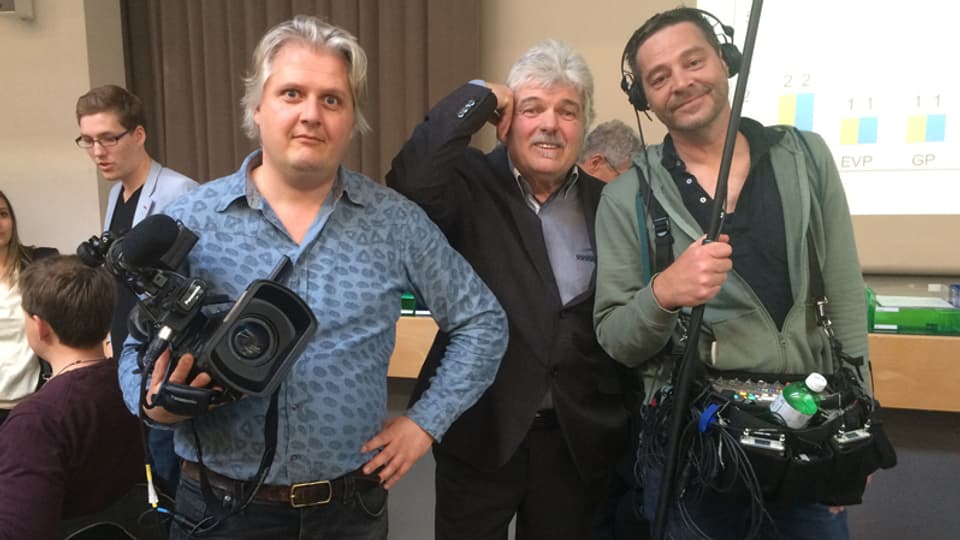Hans-Peter und Kameramann Adrian Stähli sowie Tonmann Jean-Pierre Gerth