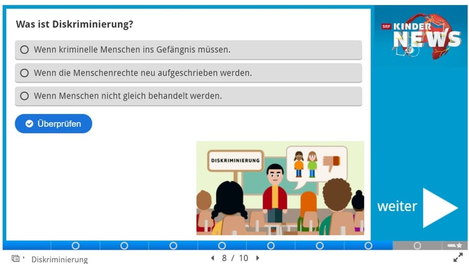 Screenshot einer Quizfrage des SRF Kinder-News-Quiz