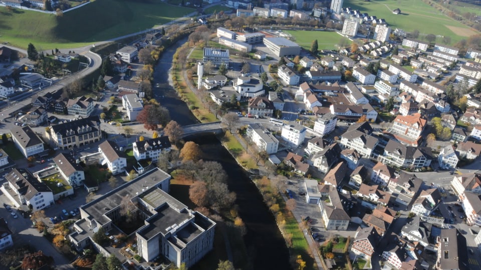 Die Thur in Wattwil - ein Bild aus der Luft