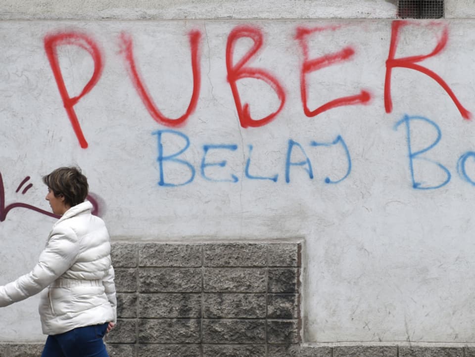 Ein Werk des Graffiti-Sprayers «Puber» aufgenommen am Freitag, 7. März 2014, in Wien.