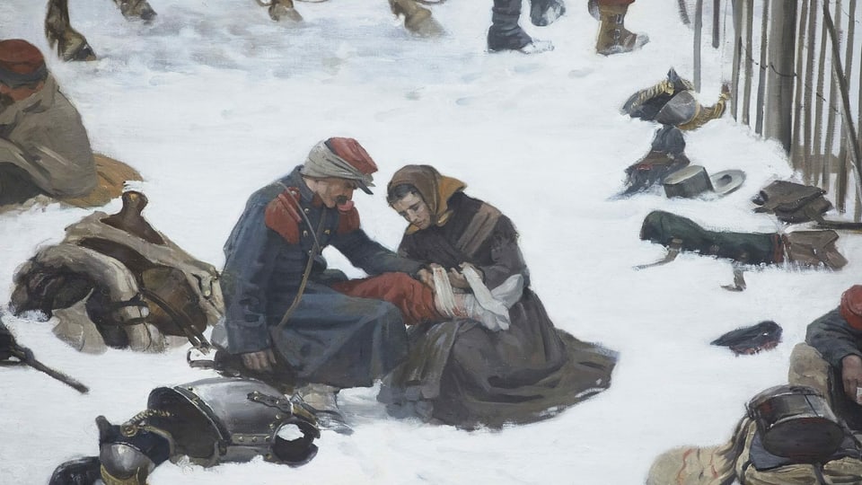 Gemälde-Ausschnitt: Frau pflegt Soldat