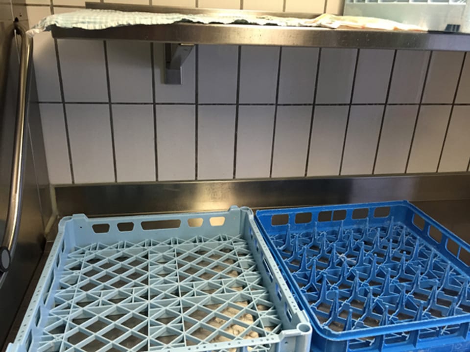 Gastro-Geschirrmaschine mit zwei blauen Körben.