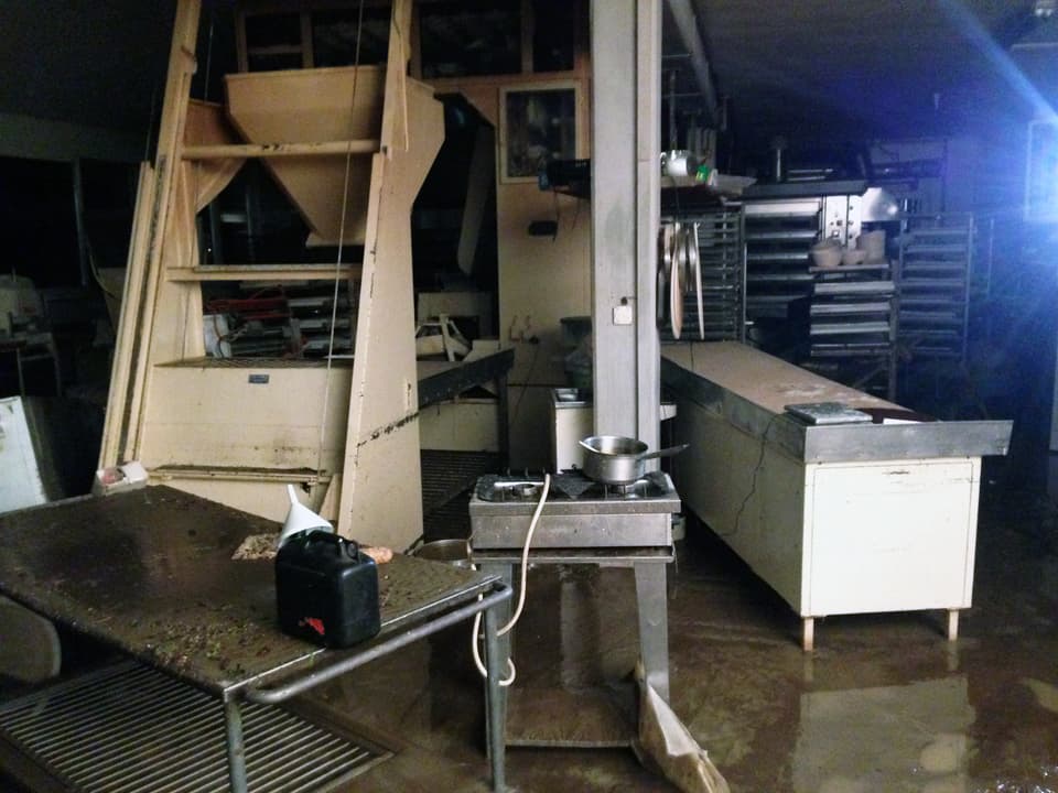 Die Backstube der Bäckerei Josef Brunner in Dierikon, vom Unwetter zerstört. 