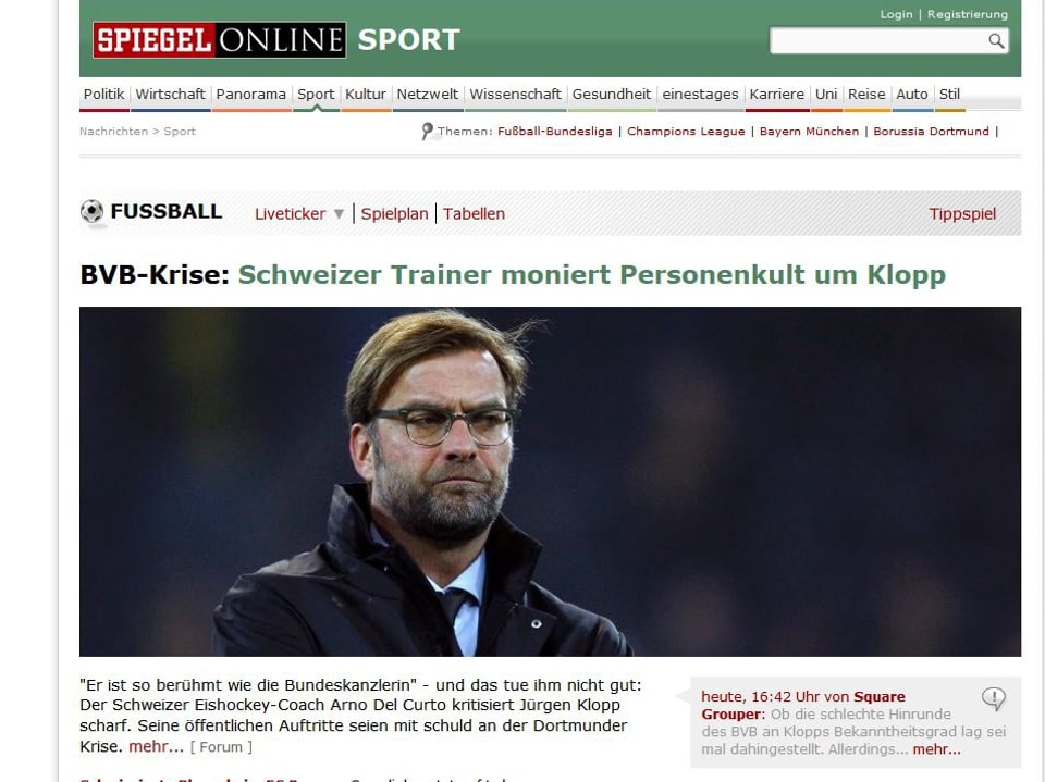 Screenshot Spiegel Online, Klopp-Story zuoberst.