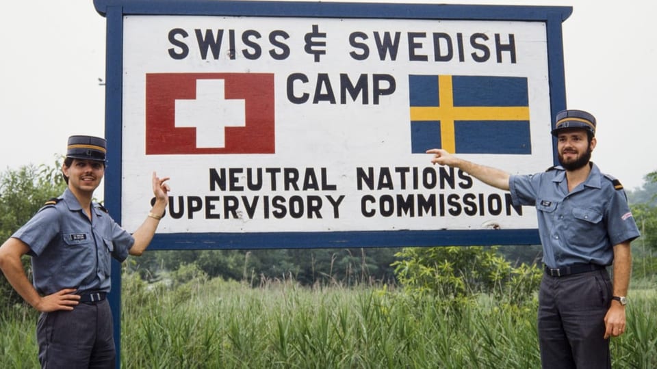 Eingang des Camps der schweizerischen und schwedischen Delegation in Panmunjom am 19. Juli 1983. 