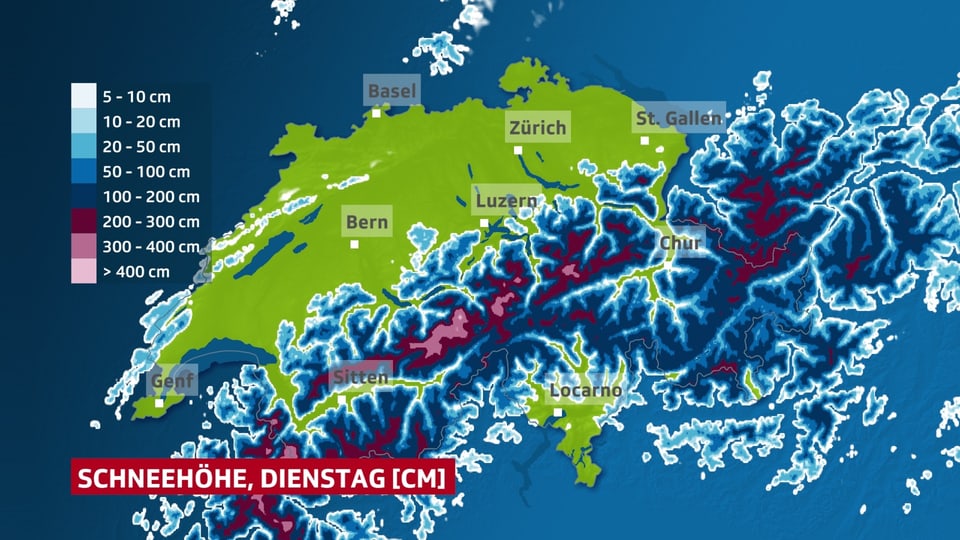 Schweizer Karte mit SChneehöhen