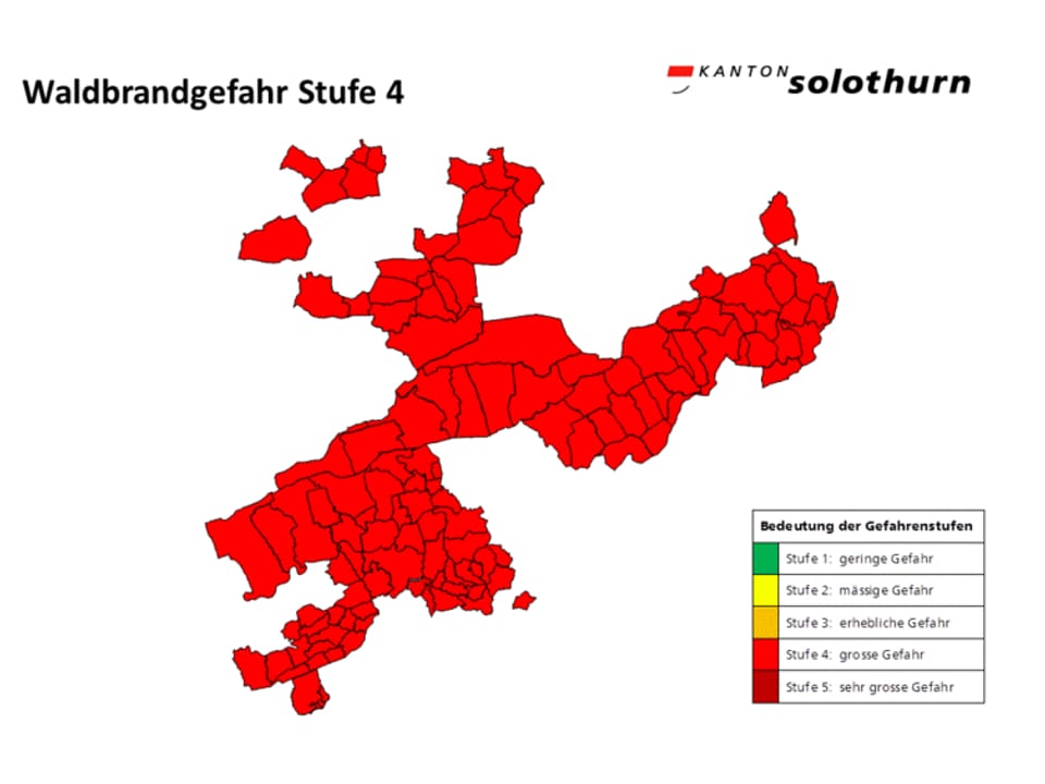 Karte des Kantons Solothurn, rot eingefärbt.