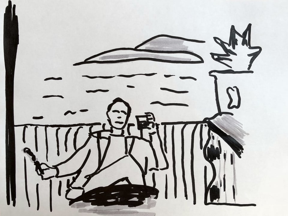 Nach einer Mörderjagd ist Erholung angesagt Commissario Montalbano sitzt auf seiner Terrasse mit einem Whisky in der Hand und einer Zigarette