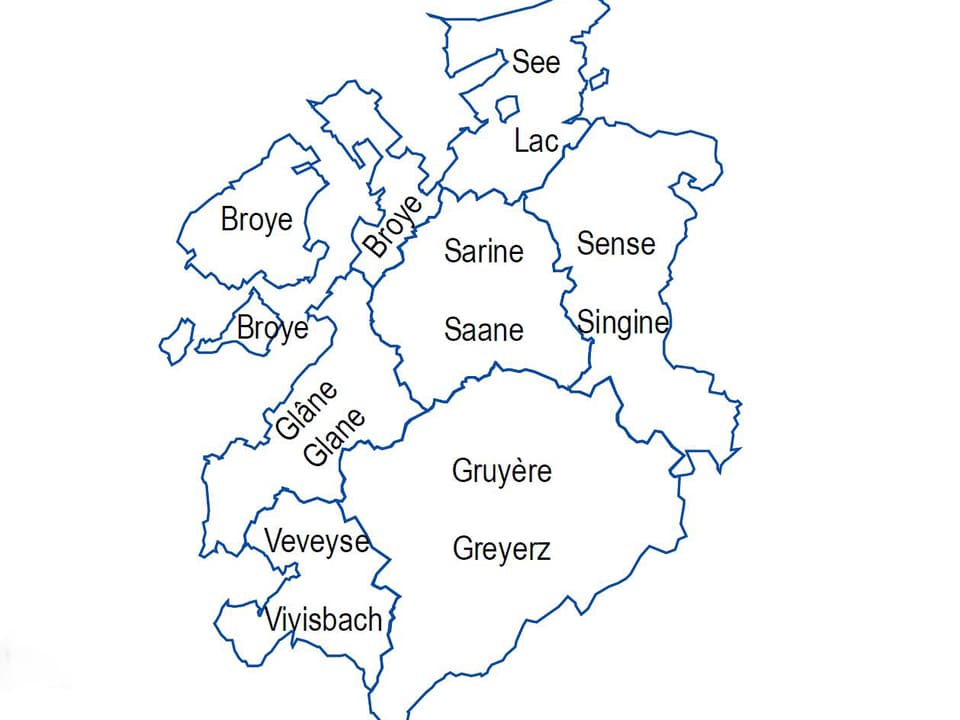 Karte der Freiburger Bezirke