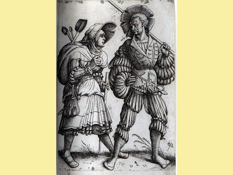 Schwarzweissbild eines Söldners samt Frau