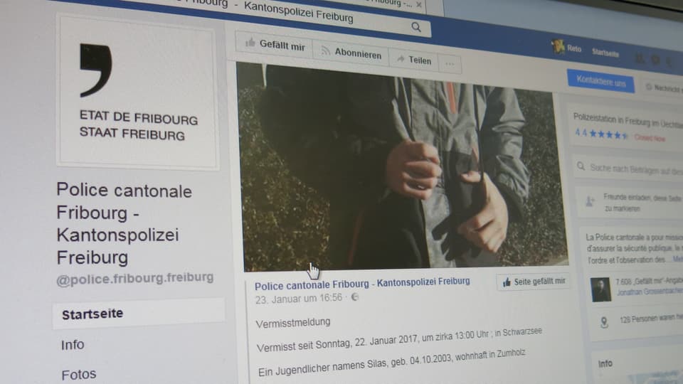 Facebookseite der Kantonspolizei Freiburg 