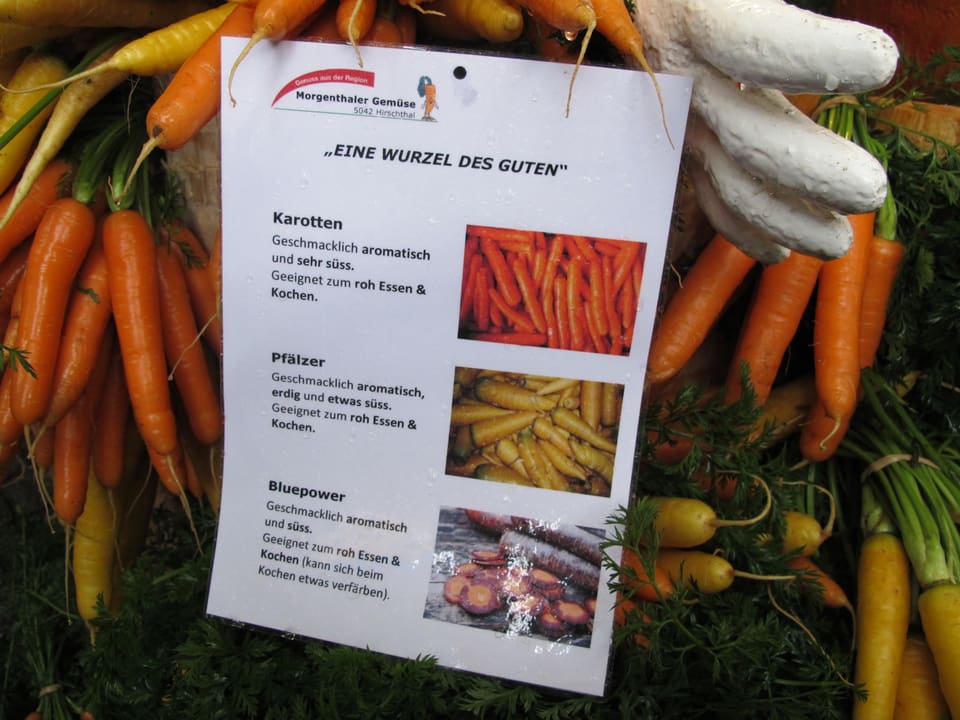 Zettel mit Karotten-Beschreibungen