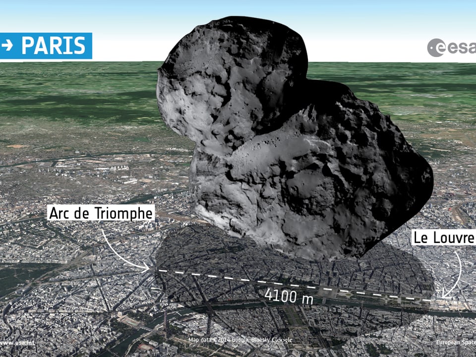 Kollage: Der Komet Tschurjumow-Gerassimenko liegt in Paris