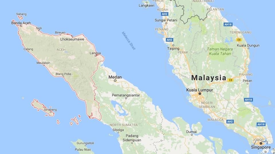 Karte mit Teilen Indonesiens und Malaysias