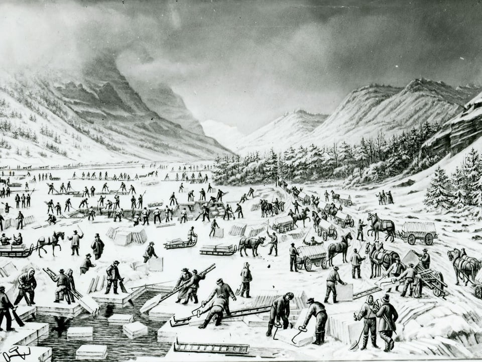 Zeichnung die Menschen auf dem Eis zeigt