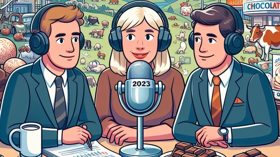 Drei Personen im Cartoon-Style am Radiomikrofon