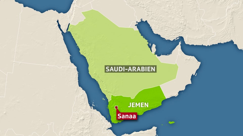 Karte mit Jemen und Saudi-Arabien.
