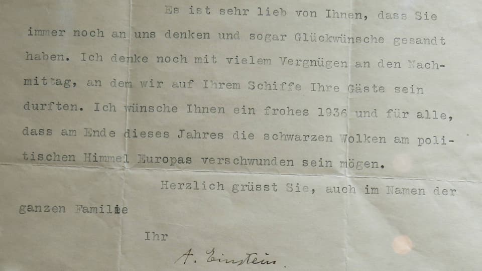 Ein Brief von Albert Einstein in Maschinenschrift.