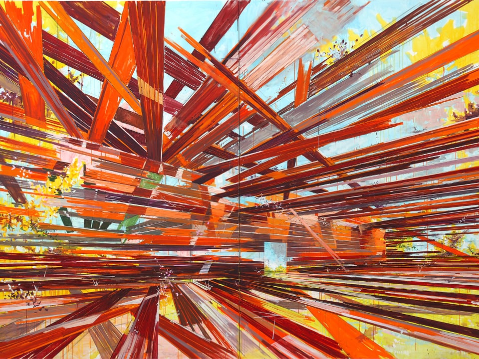 David Schnell: «Eingang», 2007, Öl und Acryl auf Leinwand, 2 Tafeln, Gesamtmass: 290,4 x 460,5 cm