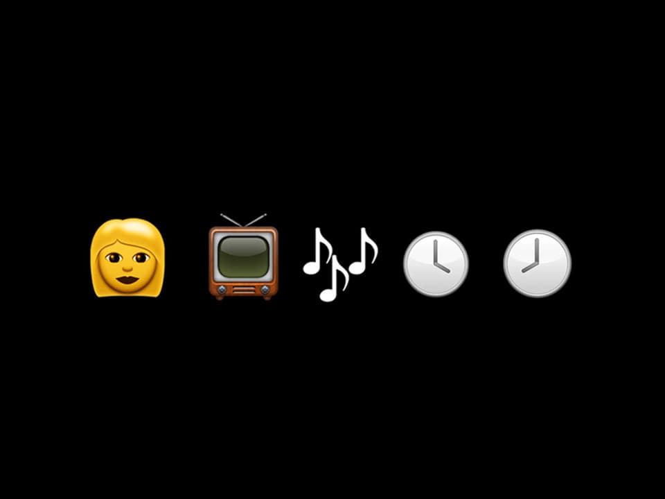 Emojis: Girl, Fernseher, Musik, 16 Uhr, 20 Uhr