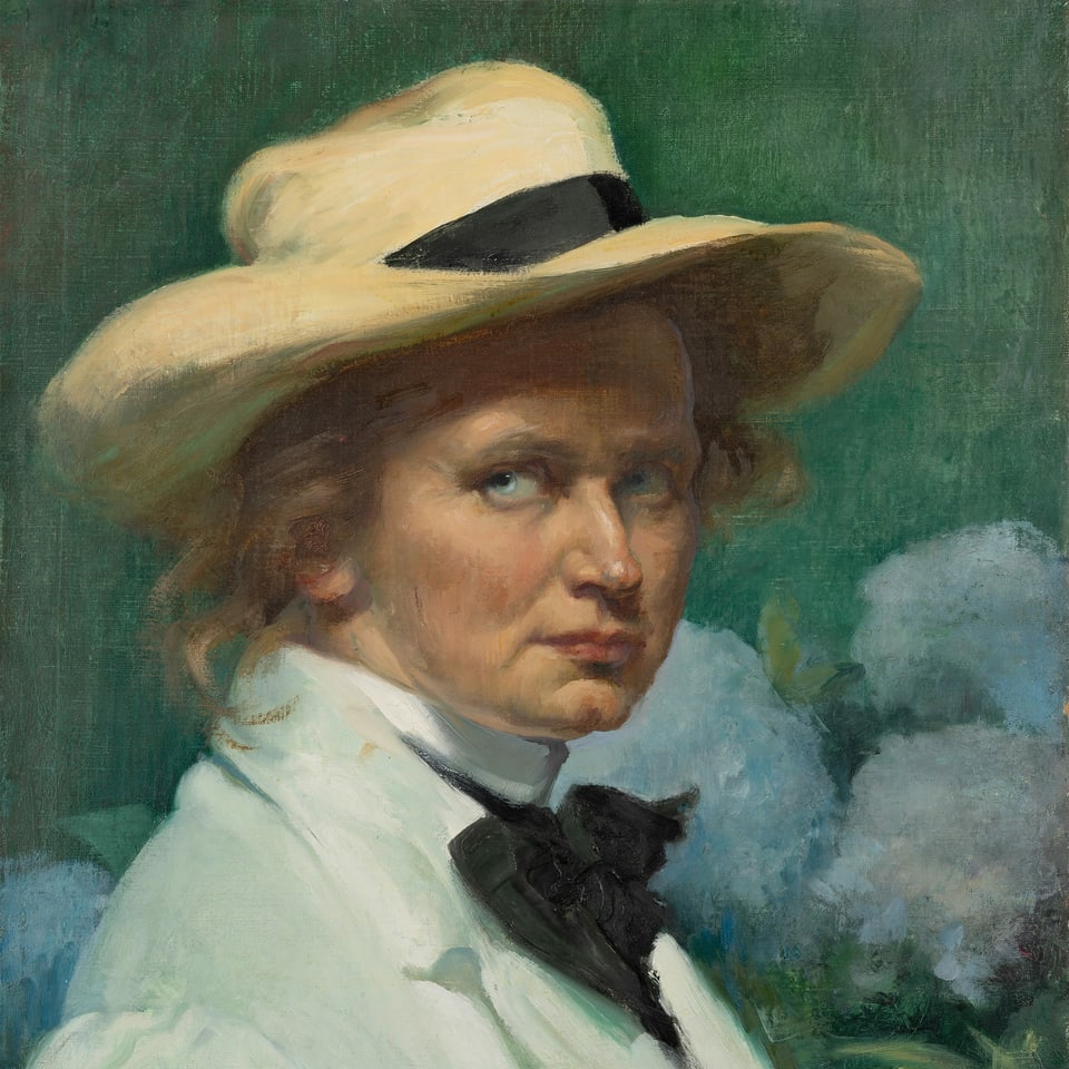 ein Gemälde einer Frau mit Hut